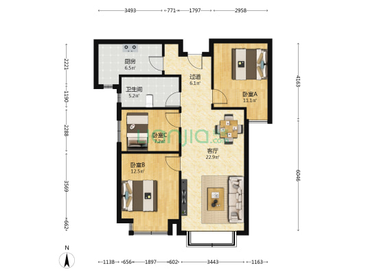 保利领秀山七区 3室1厅1卫 97平方