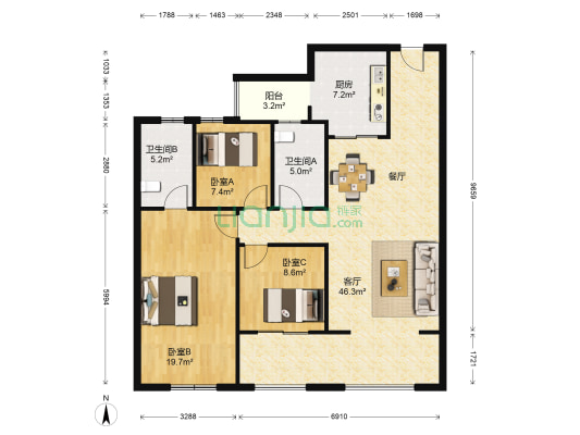 融创春风十里御风苑 3室1厅2卫 116平方