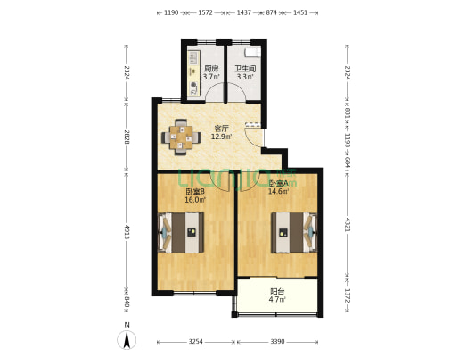 将军二园 2室1厅1卫 70平方