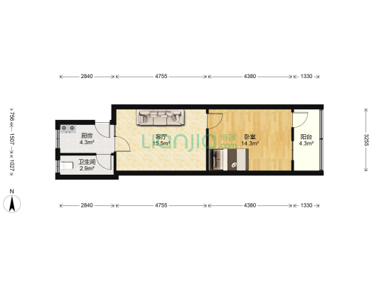 电厂二宿舍 1室1厅1卫 48平方