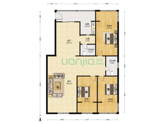 四通北街56号 3室2厅2卫 192平方