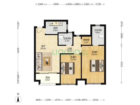 中交荣域B区 2室1厅2卫 96平方