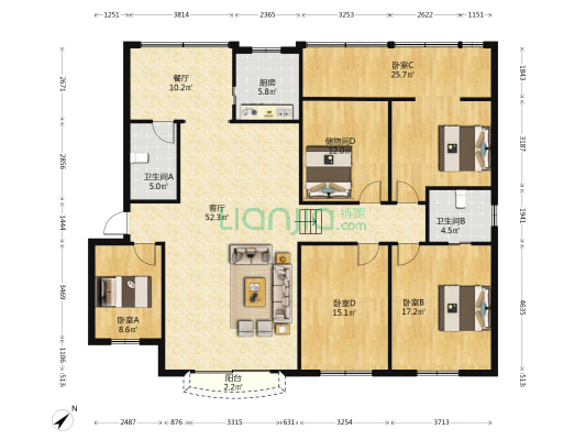 建委宿舍乙区 4室2厅2卫 173平方