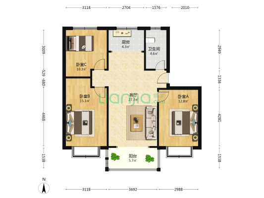 奥润和府 3室1厅1卫 101平方