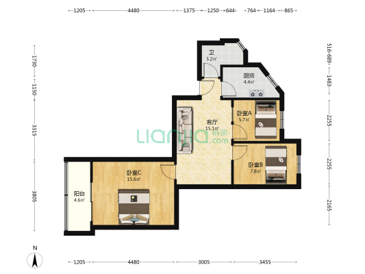 富国街 3室1厅1卫 64平方