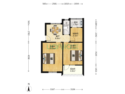 中梁山石油小区 2室1厅1卫 56平方