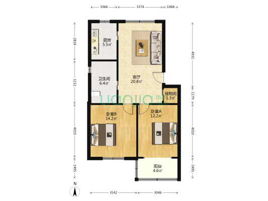 莘西路156弄 2室1厅1卫 77平方