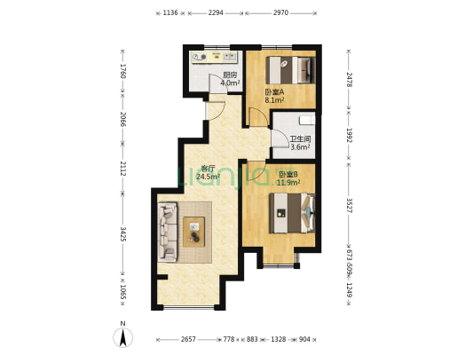 国际花园2号院 2室1厅1卫 75平方