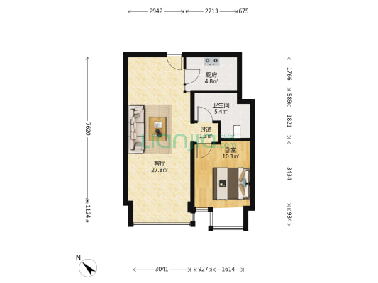 方恒国际中心 1室1厅1卫 81平方