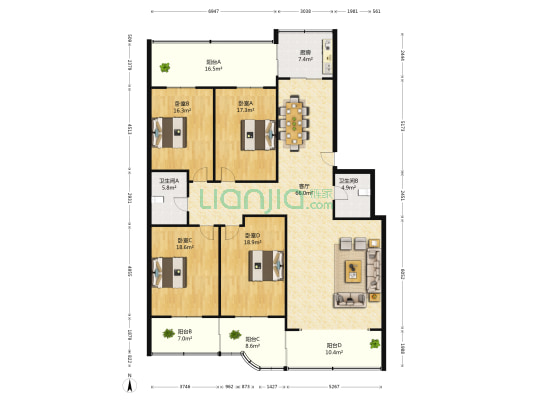 舜耕路221 4室1厅2卫 219平方