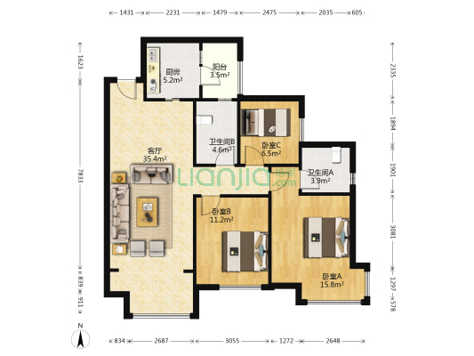 保利叶语 3室1厅2卫 93平方