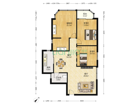 怡景花园 2室2厅1卫 118平方