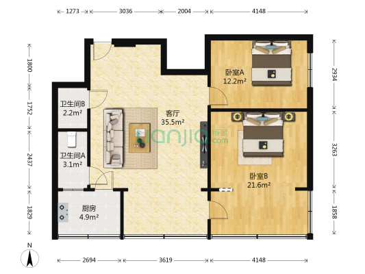 融达小区(火车站东路/火车站南路) 2室1厅2卫 91平方