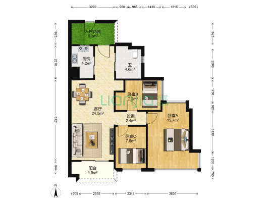 万科魅力之城 3室1厅1卫 81平方