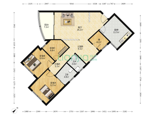 图强村407号 3室1厅2卫 127平方