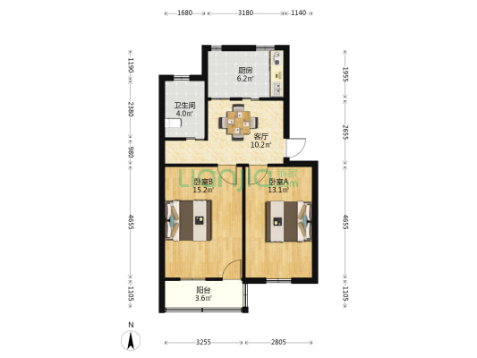 东需浦小区 2室1厅1卫 61平方