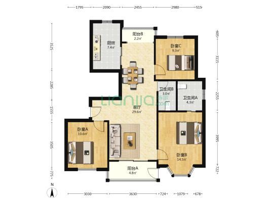 绿洲庭苑 3室1厅2卫 112平方