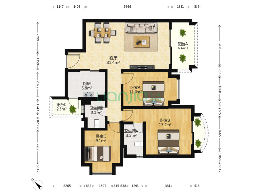 锦绣阳光花园观湖雅筑 3室1厅2卫 114平方