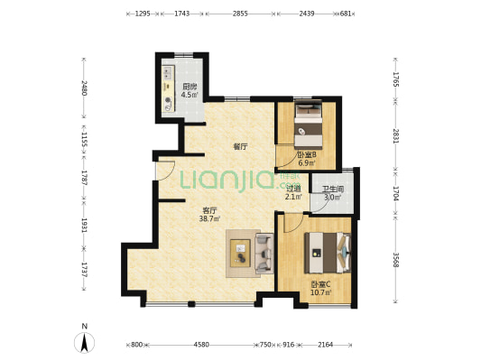 万达·水西台 2室1厅1卫 87平方