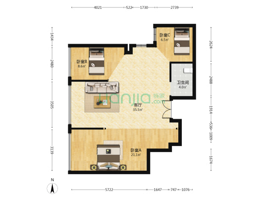 合能铂悦华庭 3室1厅1卫 115平方