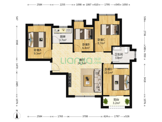 力高国际城五期 4室1厅1卫 87平方