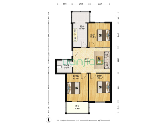 裕昌新村 3室1厅1卫 91平方