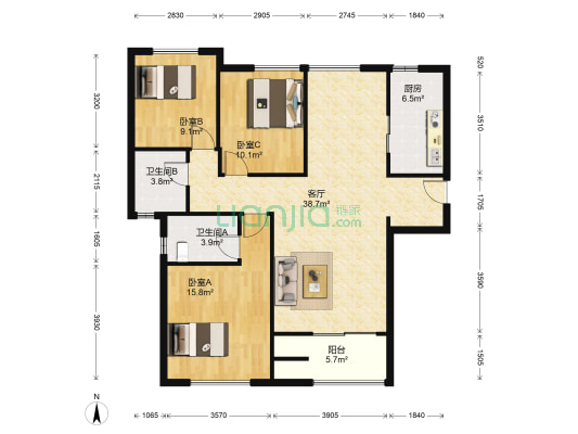 中城上品 3室1厅2卫 122平方