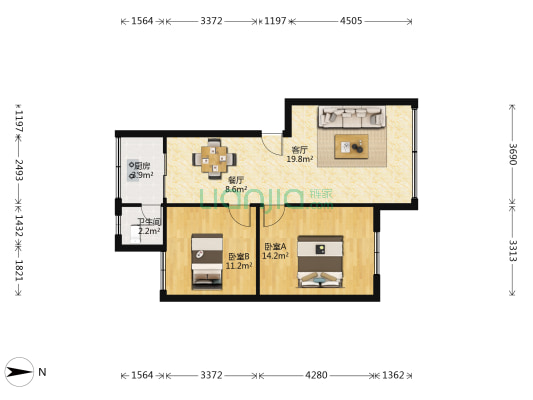 昆明公交集团有限责任公司大观楼住宅区 2室2厅1卫 62平方