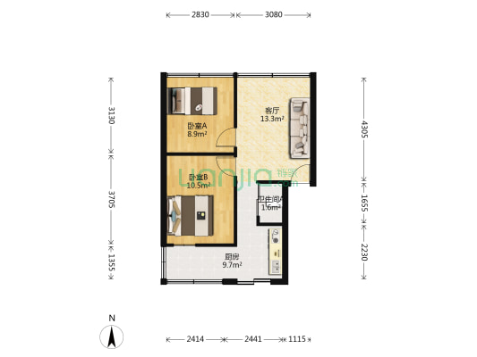 热电厂宿舍 2室1厅1卫 55平方