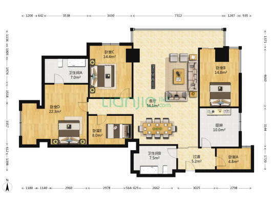 民基大厦 5室1厅2卫 209平方