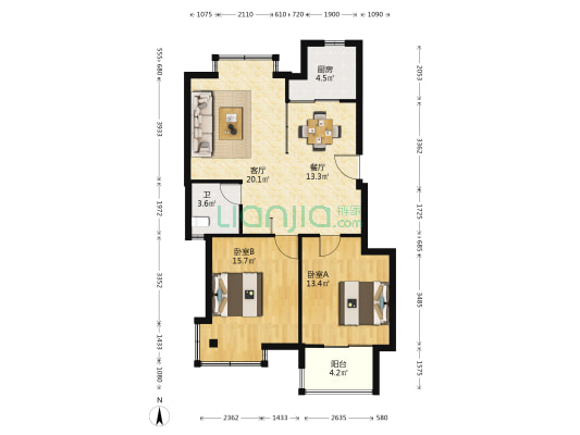 蓝天公寓北区 2室2厅1卫 95平方