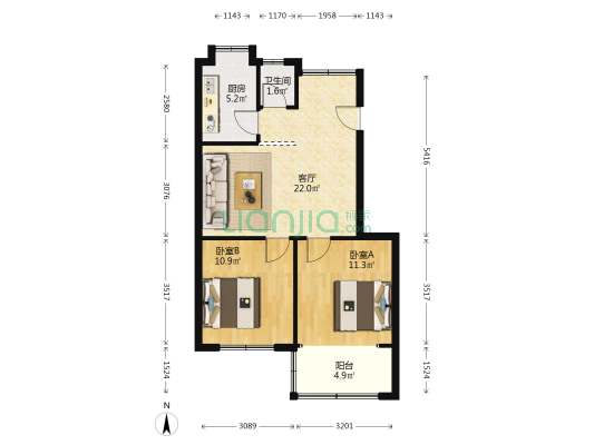 人造板宿舍 2室1厅1卫 66平方