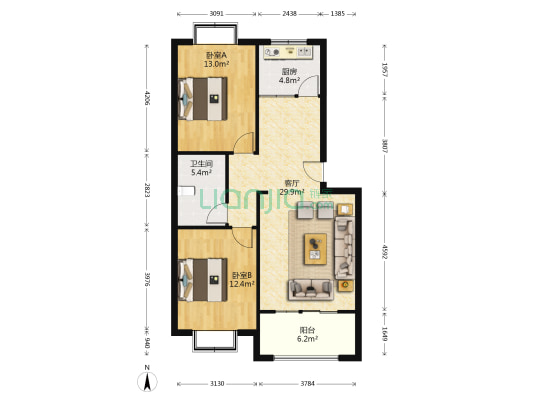 青旗山花园 2室1厅1卫 94平方