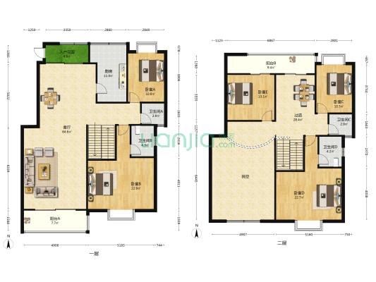 金海湾小区B1组团 5室1厅4卫 261平方