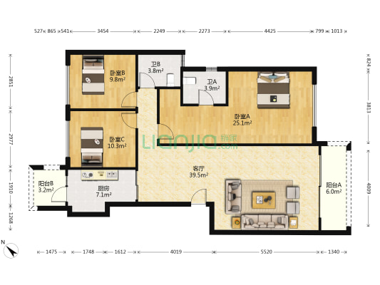 金碧新城 3室1厅2卫 114平方