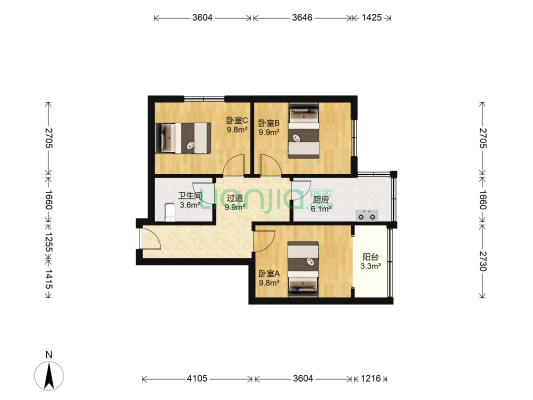公交下元宿舍 3室0厅1卫 66平方