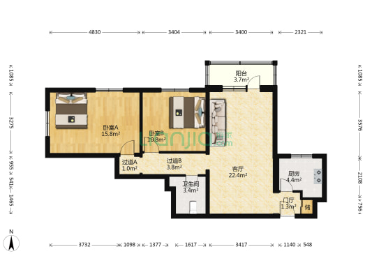 富仁名苑 2室1厅1卫 91平方