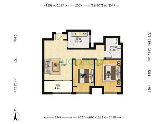 万科淮海天地一街区 2室1厅1卫 81平方