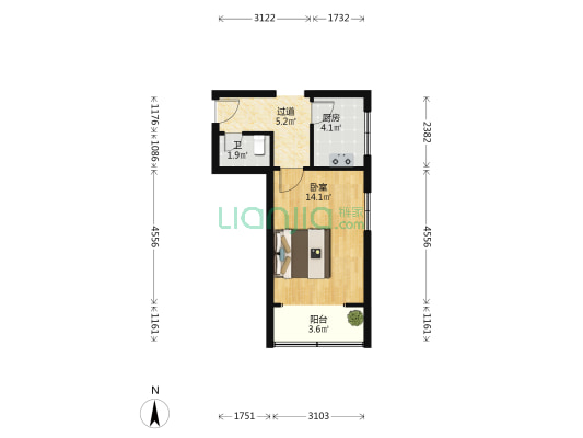 松柏路12-42（双号） 1室0厅1卫 41平方
