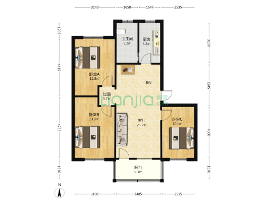 青州农村信用社宿舍 3室1厅1卫 75平方