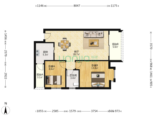 阳光城丽景湾领悦 2室1厅1卫 83平方