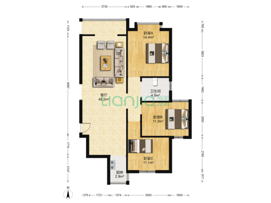新野上郡宁园 3室1厅1卫 117平方