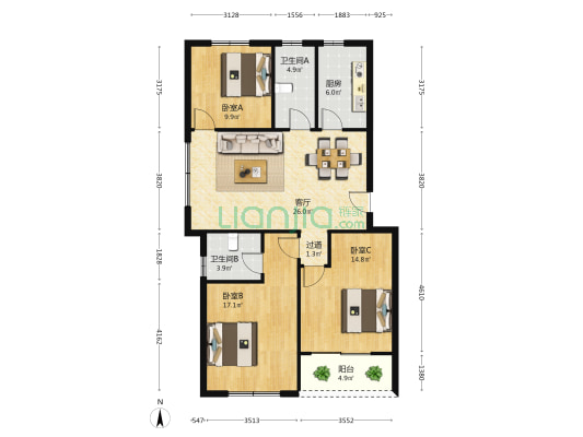 水马南苑 3室1厅2卫 104平方