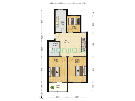 西南湖公寓 3室1厅1卫 86平方