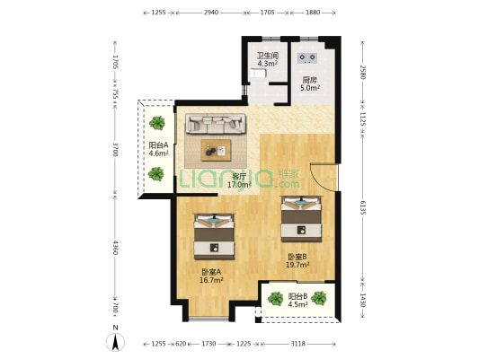 东溪花苑 2室1厅1卫 68平方