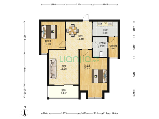 凤凰国际广场 2室2厅1卫 95平方