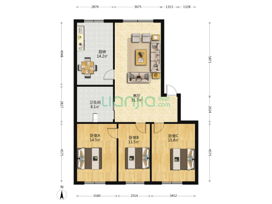园艺小区东区 3室1厅1卫 122平方