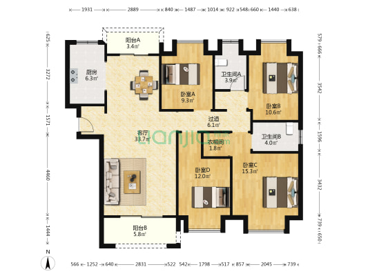 中粮光谷祥云C区 4室1厅2卫 138平方