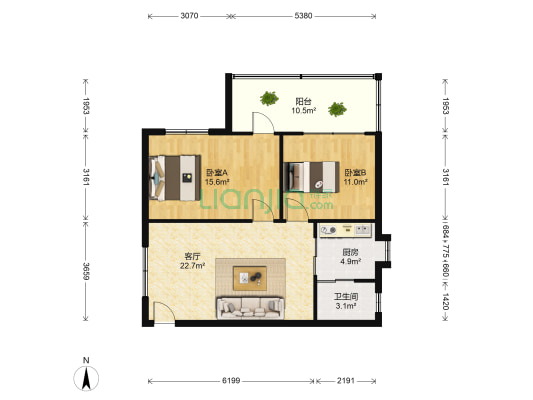 三经路制药厂宿舍北区 2室1厅1卫 76平方