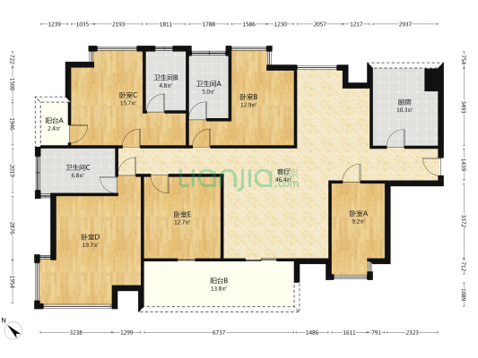 港口国际 5室1厅3卫 175平方